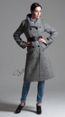 Женское пальто редингот из твида, двубортное с ремнем